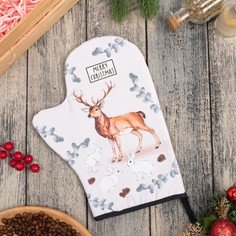 Варежка-прихватка "Merry Christmas" 20х28 см, саржа, 100% х/л, ватин 250 г/м2 No Brand