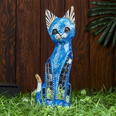 Сувенир дерево "Кошка синяя с перламутровыми вставками" 30х10х4 см No Brand