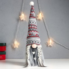 Кукла интерьерная "Бабусечка в сером вязанном колпаке с узорами" 41х20х12 см Bazar