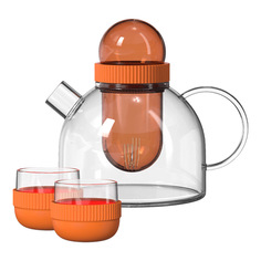 Заварочный чайник и две чашки KissKissFish BoogieWoogie Teapot with cups оранжевый