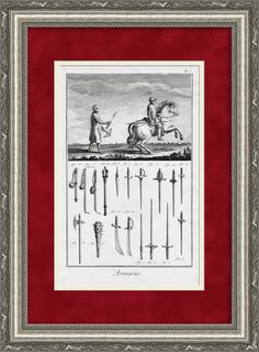 Виды оружия - мечи, рапиры, сабли, арбалет Гравюра 18 века, Дидро No Brand