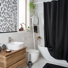 Занавеска (штора) Bantu для ванной комнаты тканевая 200х200 см., цвет черный Moroshka