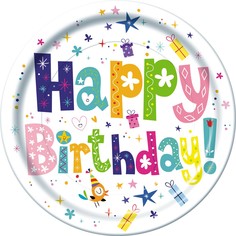 Тарелки Bulgaree green Happy Birthday BG81736 картонные, 23*23 см, 10 шт.