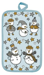 Прихватка Снеговики и елки 14х22 см, серо-голубой, хлопок 100%, 200г/м2 No Brand