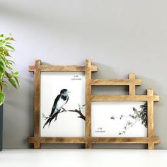 Фоторамка пластик на 2 фото 10х15 см Прямые линии золото 32,5х22,5х2 см No Brand