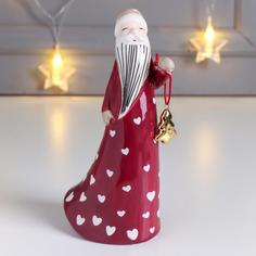Сувенир керамика "Дед Мороз в длинной шубе, с ёлочкой-подвеской" красный 16х6х8,7 см No Brand