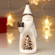 Сувенир керамика "Дед Мороз с подарком и ёлкой" розовое золото 17х7х7,2 см No Brand