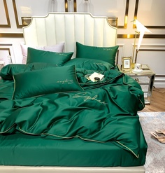 Комплект постельного белья Winni Simplicity Жатка на резинке Зеленый - Семейный