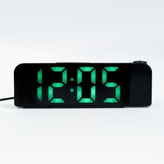 Часы электронные настольные, будильник, термометр, с проекцией, зеленые цифры, 19.2х6.5см No Brand