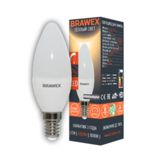Светодиодная лампа BRAWEX свеча 7Вт 3000К B35 Е14 диммируемая 0713A-B35-7L DIM