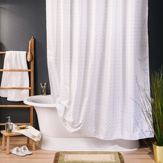 Занавеска (штора) Grid для ванной комнаты тканевая 180х200 см., цвет белый и золотой Wess