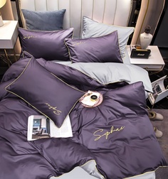 Комплект постельного белья Полуторка (1.5-ка) Winni Жатка на резинке - Фиолетовый Серый