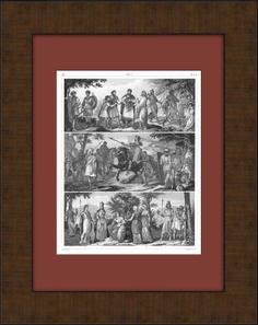 Костюмы и вооружение античности: греки, персы, галлы, германцы и др Старинная гравюра No Brand