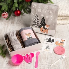 Подарочный набор новогодний "Happy new year" полотенце и акс Этель
