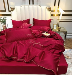 Комплект постельного белья Winni Simplicity Жатка на резинке Красный - Семейный