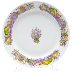 Тарелка обеденная, фарфор, 24 см, круглая, Гладкий край Лаванда, Дулевский фарфор, 093102