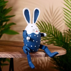 Сувенир Кролик висячие лапки, дерево 20 см, синий No Brand