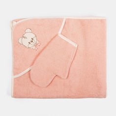 Набор для купания (полотенце-уголок, рукавица), размер 100х110 см, цвет персиковый (арт. К ОСЬМИНОЖКА