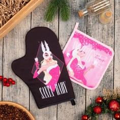 Набор кухонный «Santa baby» варежка-прихватка 20х28 см, прихватка 17х17 см, 35% х/л, 65% п Доляна