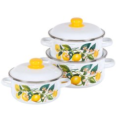 Набор посуды 6 предметов кастрюли 2,3,4 л индукция СтальЭмаль Лимоны в цвету 1KB051M