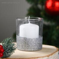 Свеча в стекле Праздничная, серебро, 7.8?7 см Омский Свечной