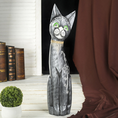 Сувенир дерево "Кошка металлик с цветком" 5,5х12х50 см No Brand