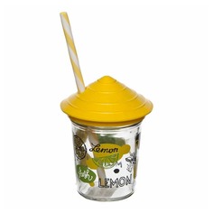 Стакан для напитков Lemon с трубочкой и крышкой 320 мл No Brand