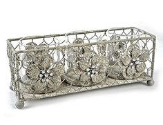 Подсвечник винтажный СЕРЕБРЯНЫЕ КРУЖЕВА под три свечи, 17х7х8 см, Kaemingk