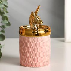Шкатулка керамика "Золотой единорожек" 14,5х7,5х7,5 см No Brand