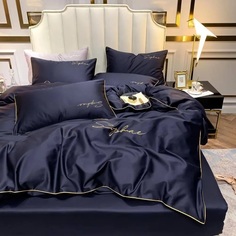 Комплект постельного белья MENCY Сатин-жатка 2-спальный наволочки 70x70 Темно-синий