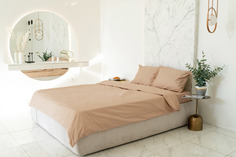 Комплект постельного белья ZonaSona однотонный Бежевый, 1,5 спальный, САТИН, нав. 50х70