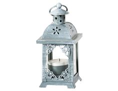 Подсвечник-фонарик под чайную свечу ПАУЛИ - Ажурный ОРНАМЕНТ, металлический, серый, 14х7 с Boltze
