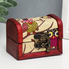 Шкатулка дерево сундучок Совята 6х8х5,5 см No Brand