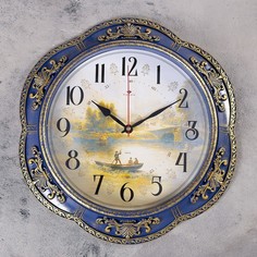 Часы настенные, серия: Природа, "Диабо", плавный ход, d=35.5 см, синие Рубин