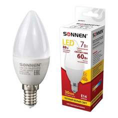 Лампа светодиодная SONNEN, E14, 7W, 2700K, "Свеча", арт. 453711 - (10 шт.)