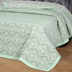 Покрывало Жаккардовое Сады Востока зеленая 180х235 Двуспальное 100% Хлопок Арт Дизайн