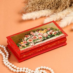 Шкатулка - купюрница «Розы в вазе», красная, 8,5?17 см, лаковая миниатюра No Brand