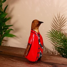 Сувенир Пингвин в красной рубашке дерево 25 см No Brand