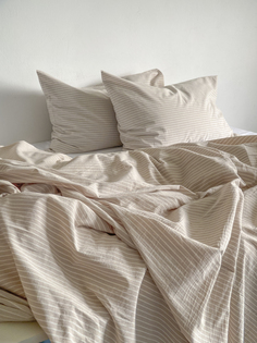 Комплект постельного белья COMFORT HYGGE LATTE размер евро, цвет бежевый в полоску