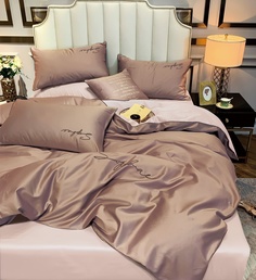 Комплект постельного белья Winni Simplicity Жатка на резинке Коричневый Розовый Евро