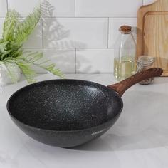 Сковорода WOK Granit ultra blue, 28 см, h=9,5 см, пластиковая ручка, чёрный No Brand