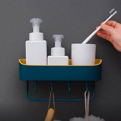 Настенная полка Solmax для ванной с крючками, 27x4,5x14 см, синий/желтый