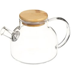 Чайник заварочный стекло, 0.6 л, с ситечком, с деревянной крышкой, Y4-6132 No Brand