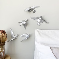 Настенный декор Птицы чайки 3d панно набор из 5шт. цвет Серебро I AM ART