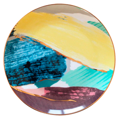 Сервировочная тарелка 26 см, "Акварельный узор", цвет желтый, синий., MARMA MM-PLT-112