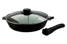 Сковорода чугунная Камская посуда 280х60 со съемной ручкой и стеклянной крышкой