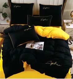 Комплект постельного белья Winni Simplicity Жатка на резинке Черно Желтый Евро