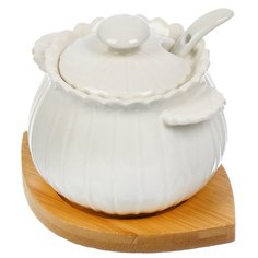 Сахарница керамика, 10х8.9х8.4 см, с ложкой, на подставке, Y4-6587 No Brand