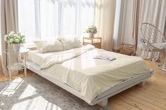 Комплект постельного белья ZonaSona однотонный Молочный, 2 спальный, ПОПЛИН, нав. 70х70