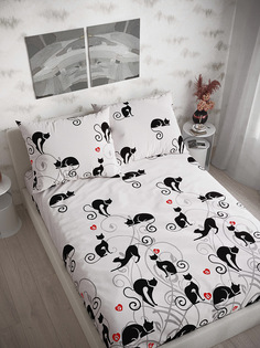 Простынь на резинке Сказка "Кошки на белом" 120х200 см